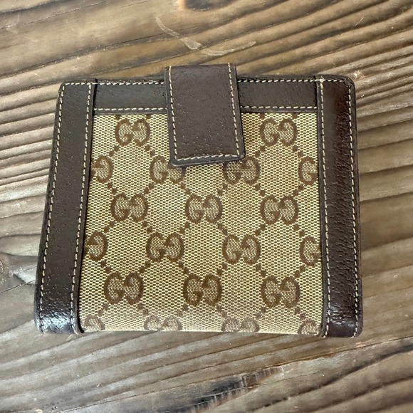 Gucci Monogram Canvas Leather Bifold Wallet Brown Beige - Picture 2 of 7